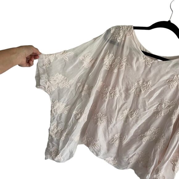 𝅺LUISA RICCI Italy Silk Floral Embroidered Oversized Blouse Pink M - Picture 5 of 6